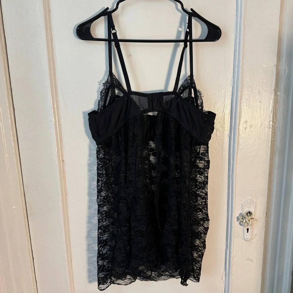 Y2K‎ Black Sheer Mesh Lace Babydoll Cami Lingerie corset vampy Whimsigoth Witchy